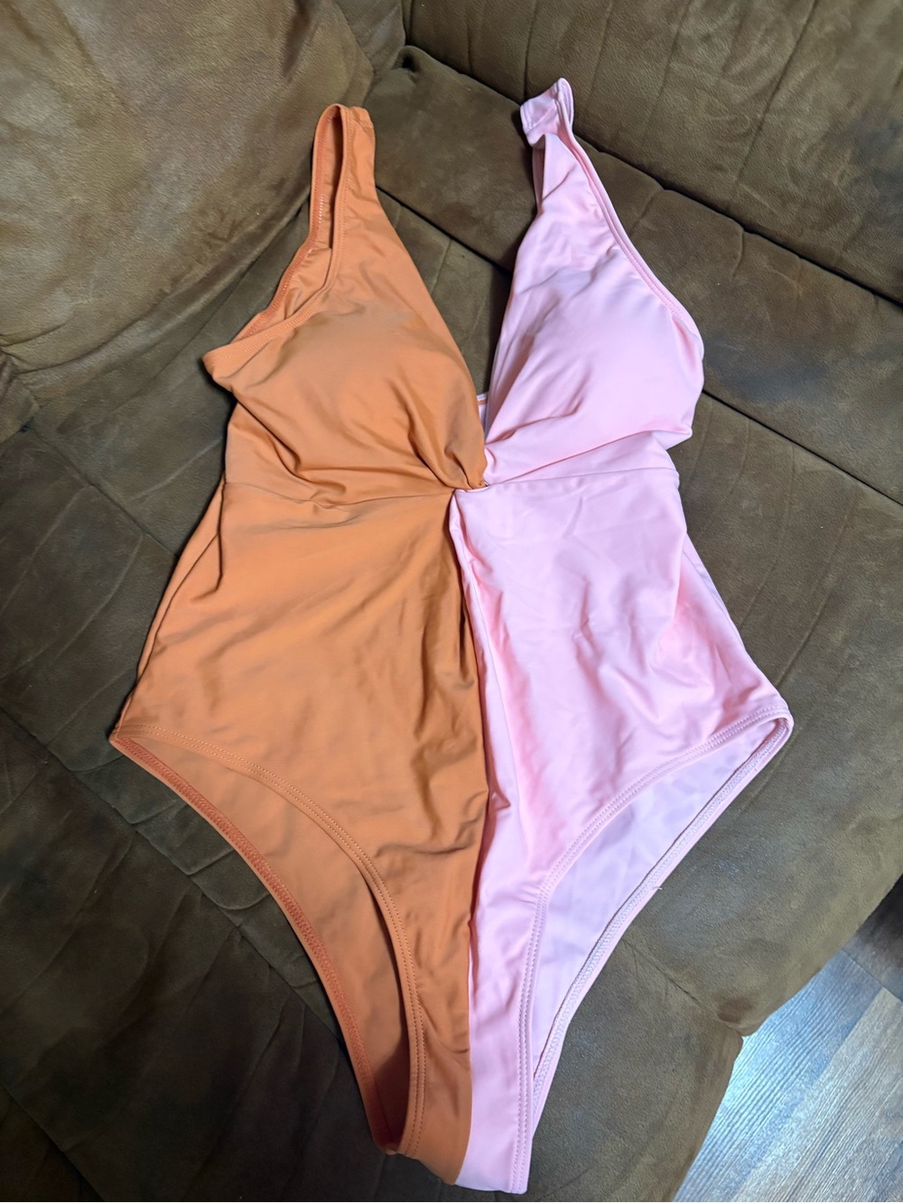 Women’s One-Piece Swimsuit - Pink and Orange Colorblock size large